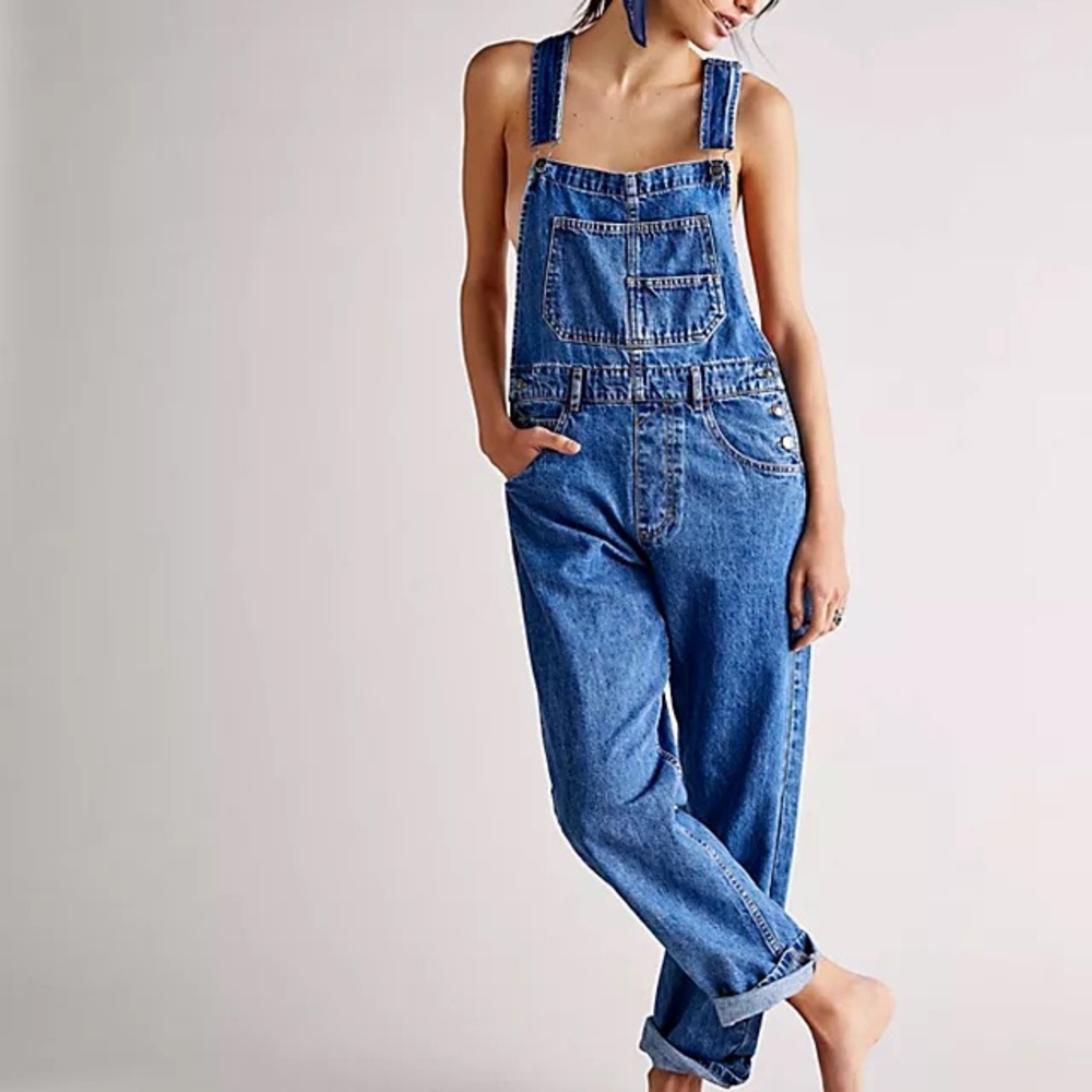 We The Free Blue Denim Overalls Relaxed Fit Ziggy Small